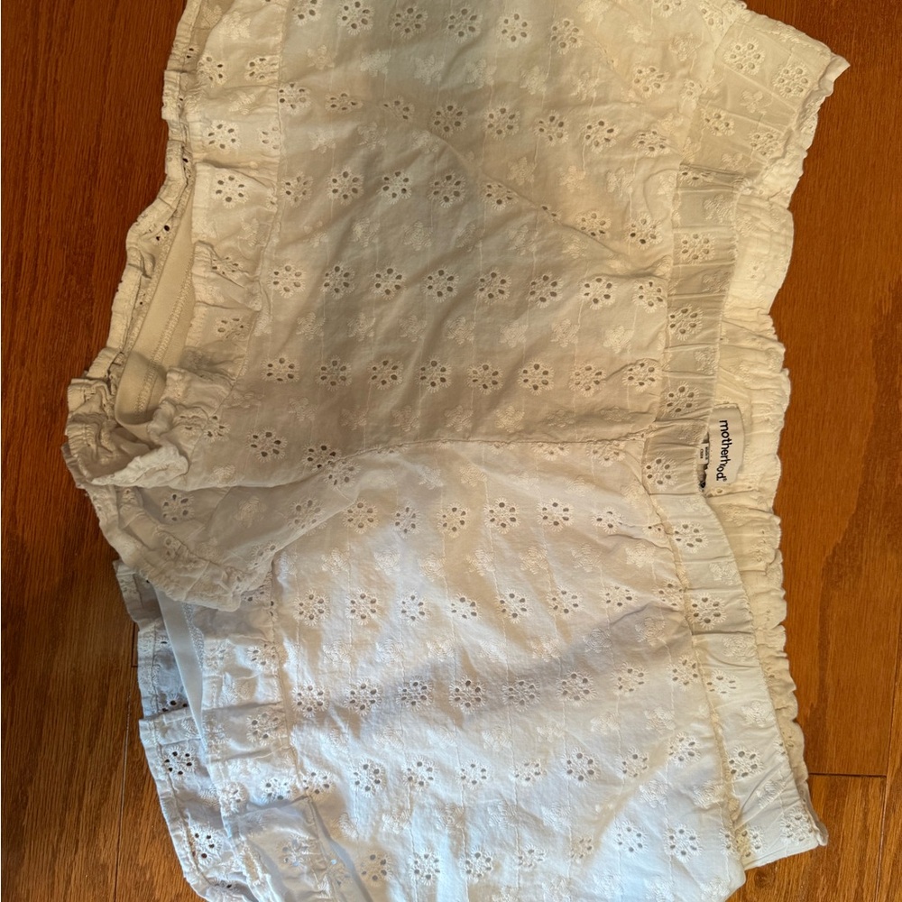 Motherhood White Eyelet High Waist Shorts